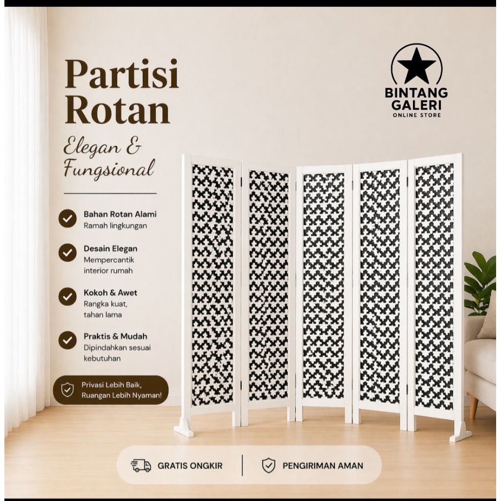 5 PINTU Sketsel Ruangan Rotan Sintetis Pembatas Ruangan Minimalis Partisi Sekat Ruangan Murah