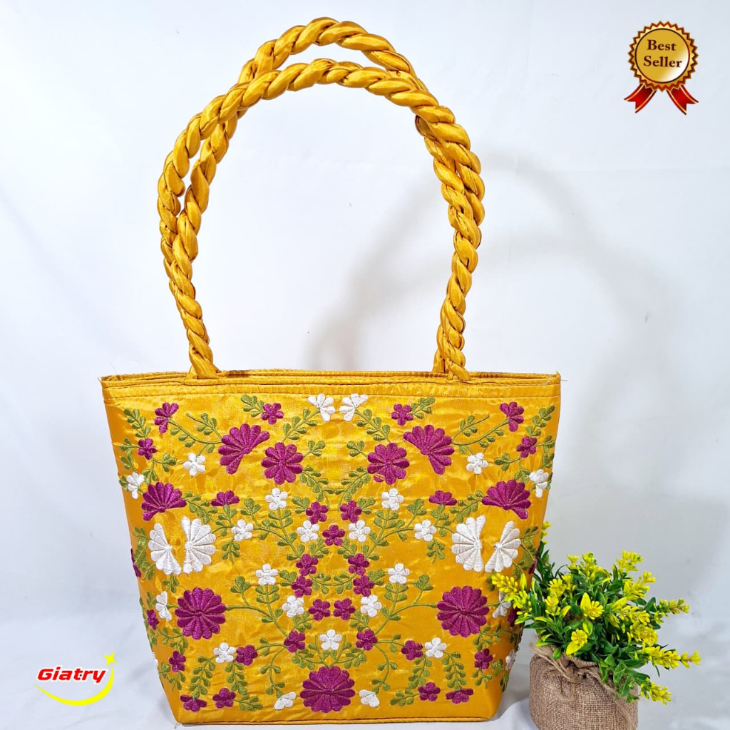 BEST SELLER SOUVENIR PERNIKAHAN BAHAN ABUTAY/tas bahu bordir motif melati/ Tas bordir wanita/ tas ba