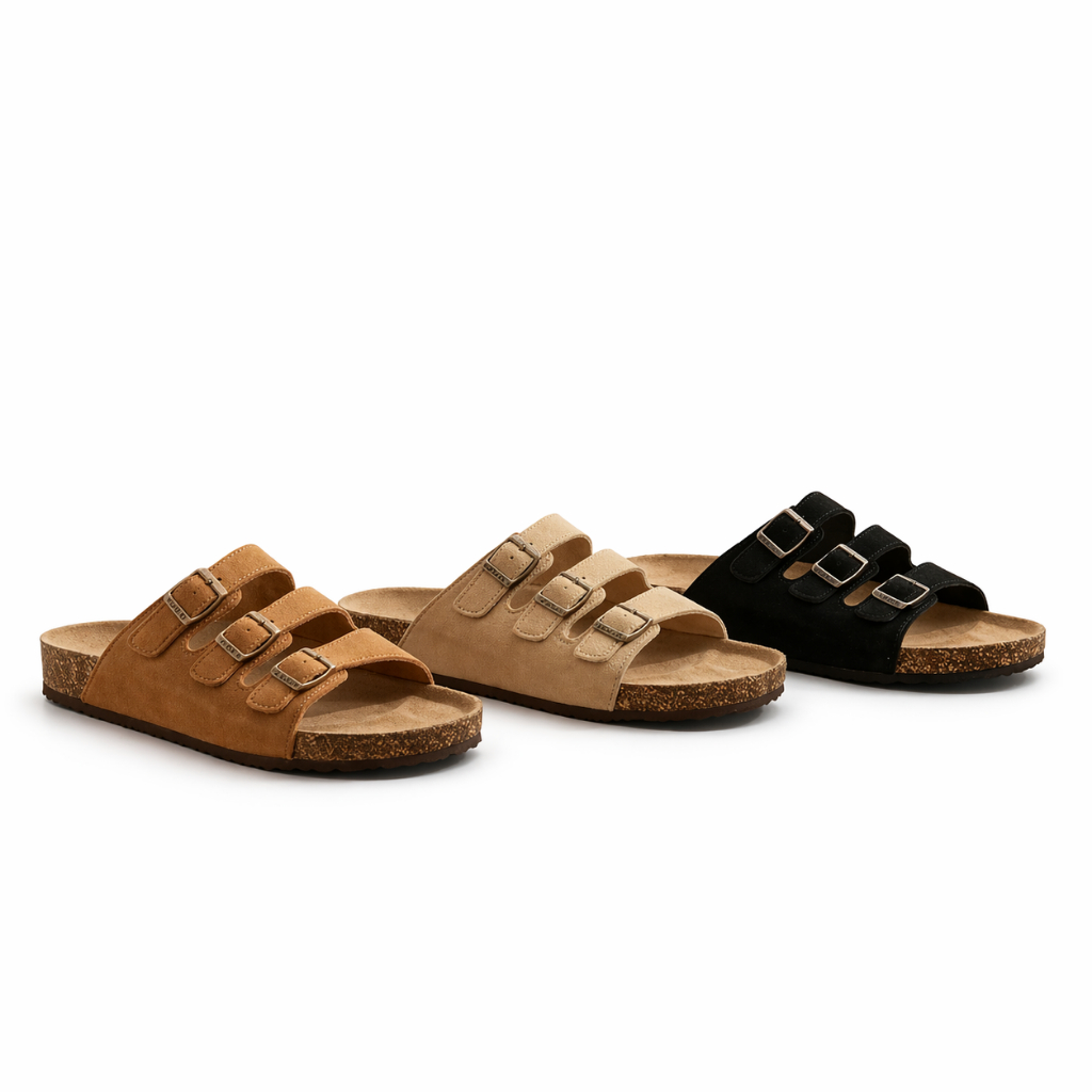 Porto Vintage Olla - Sandal Wanita 3 Strap Buckle Premium | Sandal Flat Nyaman Anti Slip Casual Kore