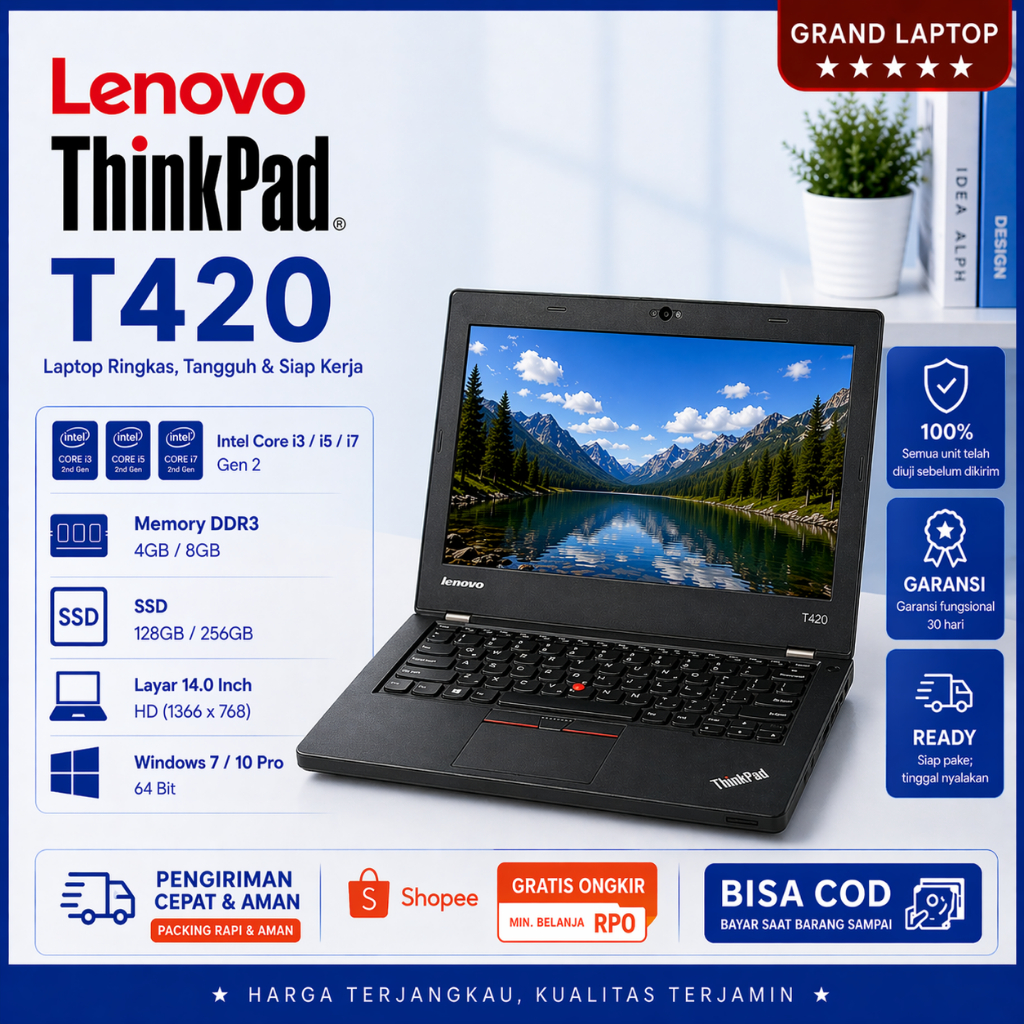LAPTOP LENOVO THINKPAD T410 T420 T430 CORE i3 i5 i7  SUPER MULUS DAN BERGARANSI