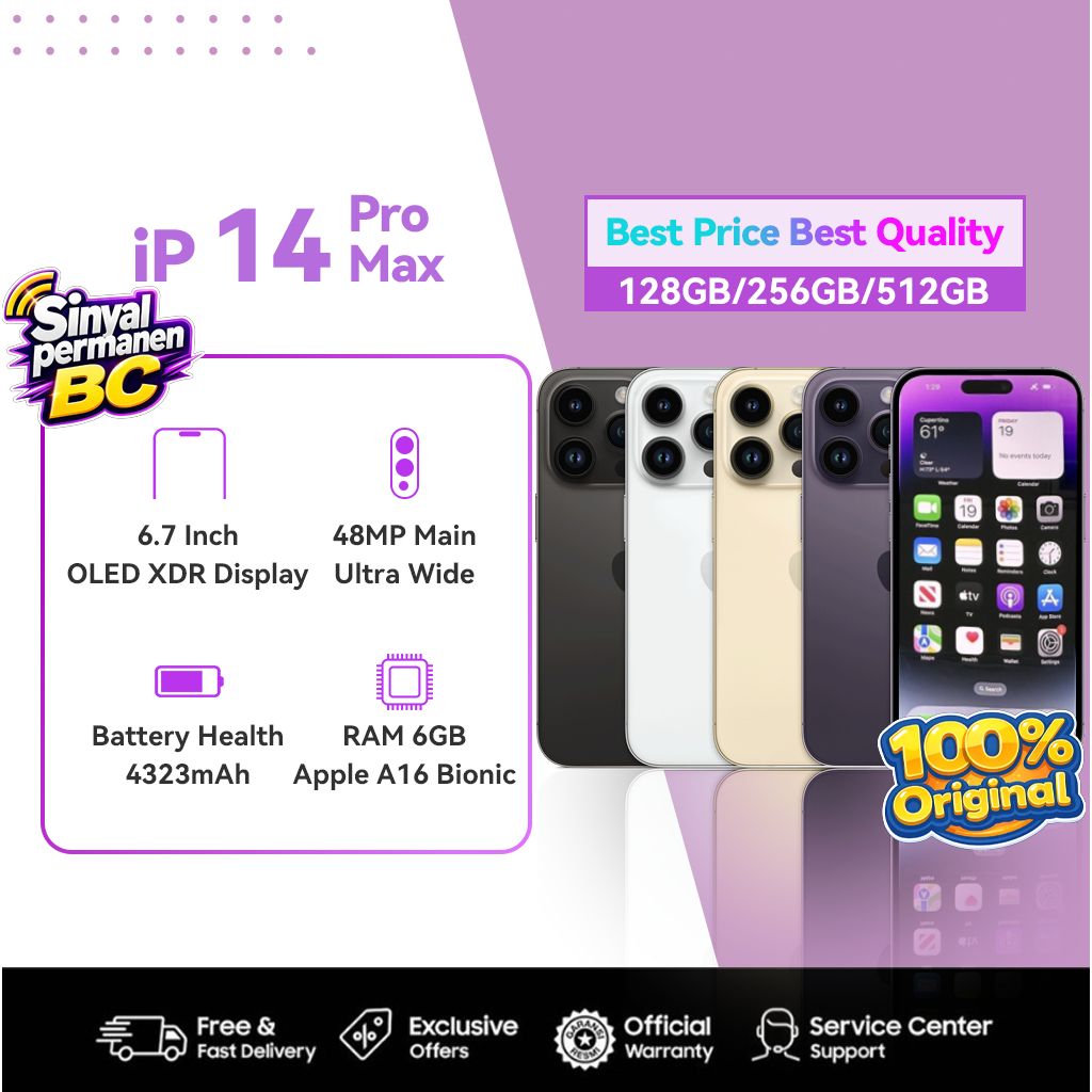 iPhone 14 Pro & 14 Pro Max 128GB 256GB Second Inter BC Sinyal Permanen