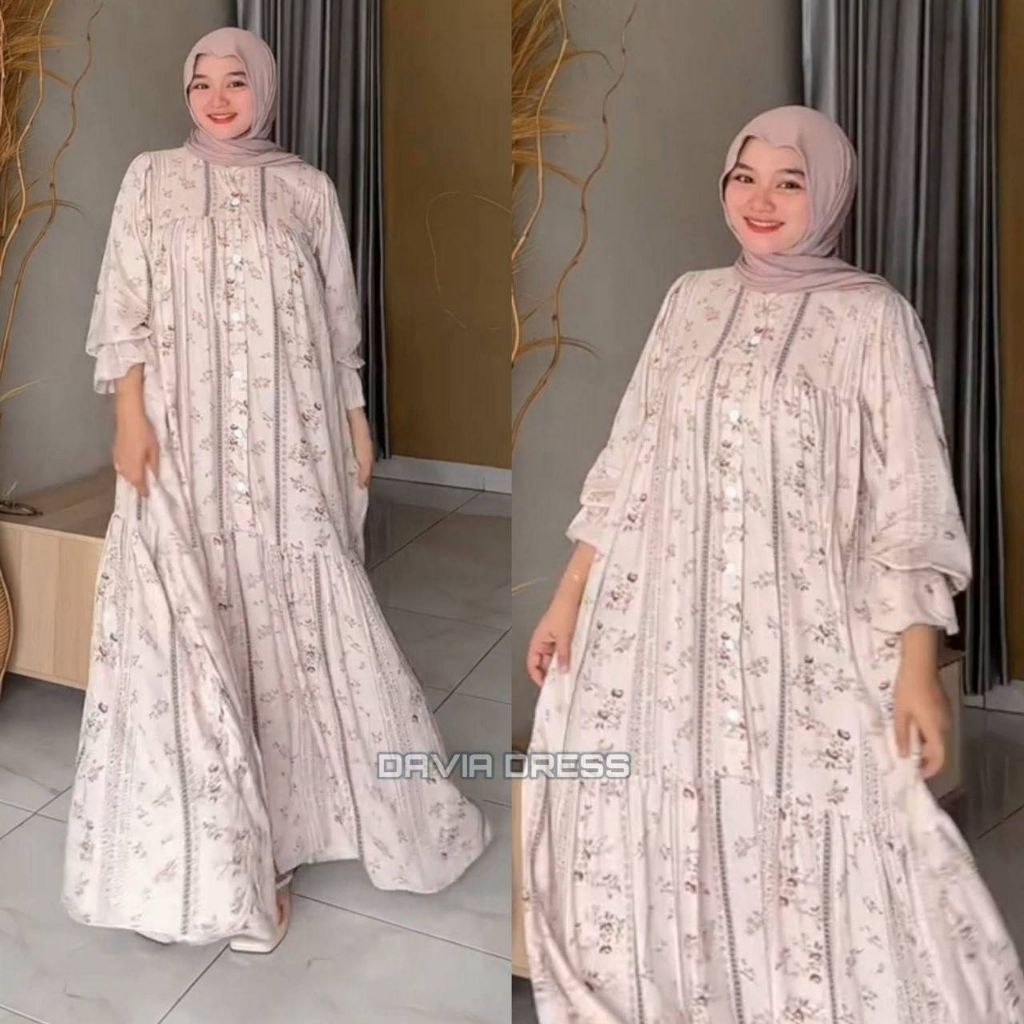 RANIA/DAVIA DRESS Busana muslim wanita ukuran jumbo berkualitas premium Ld 125-130