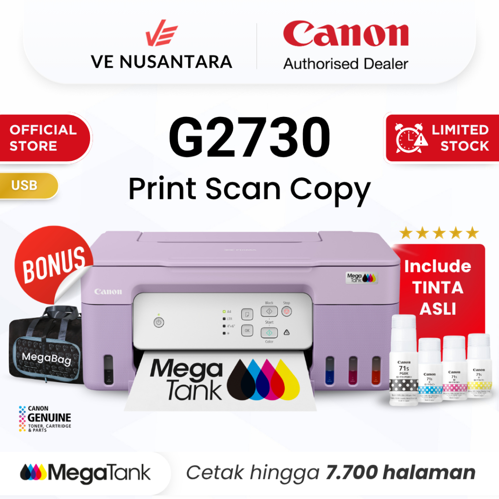 Printer Canon G2730 Ungu Purple - Ink Tank All In One Print Scan Copy USB MacOS - Garansi 3 Tahun