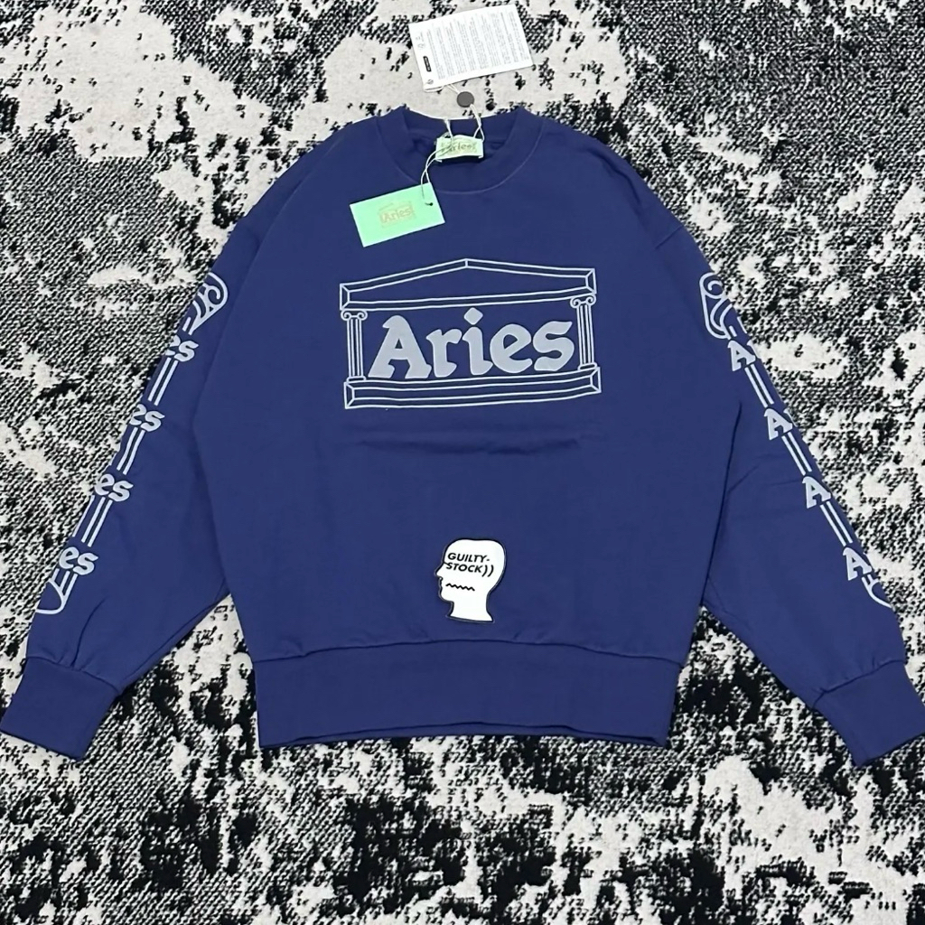 ARIES ARISE REFLECTIVE COLUMN CREWNECK BLUE