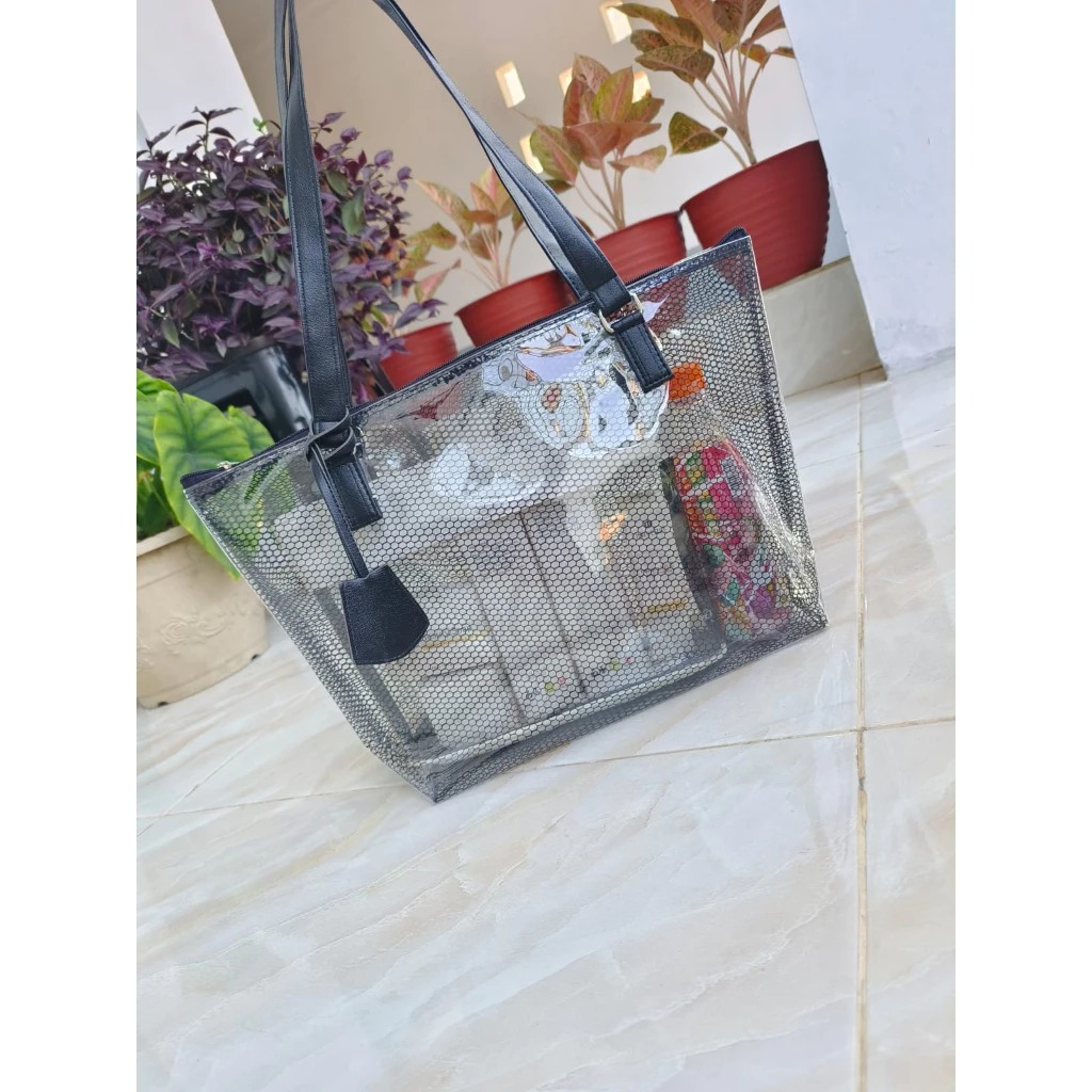 Tote bag mika jaring transparan tote mika pvc tote transparan