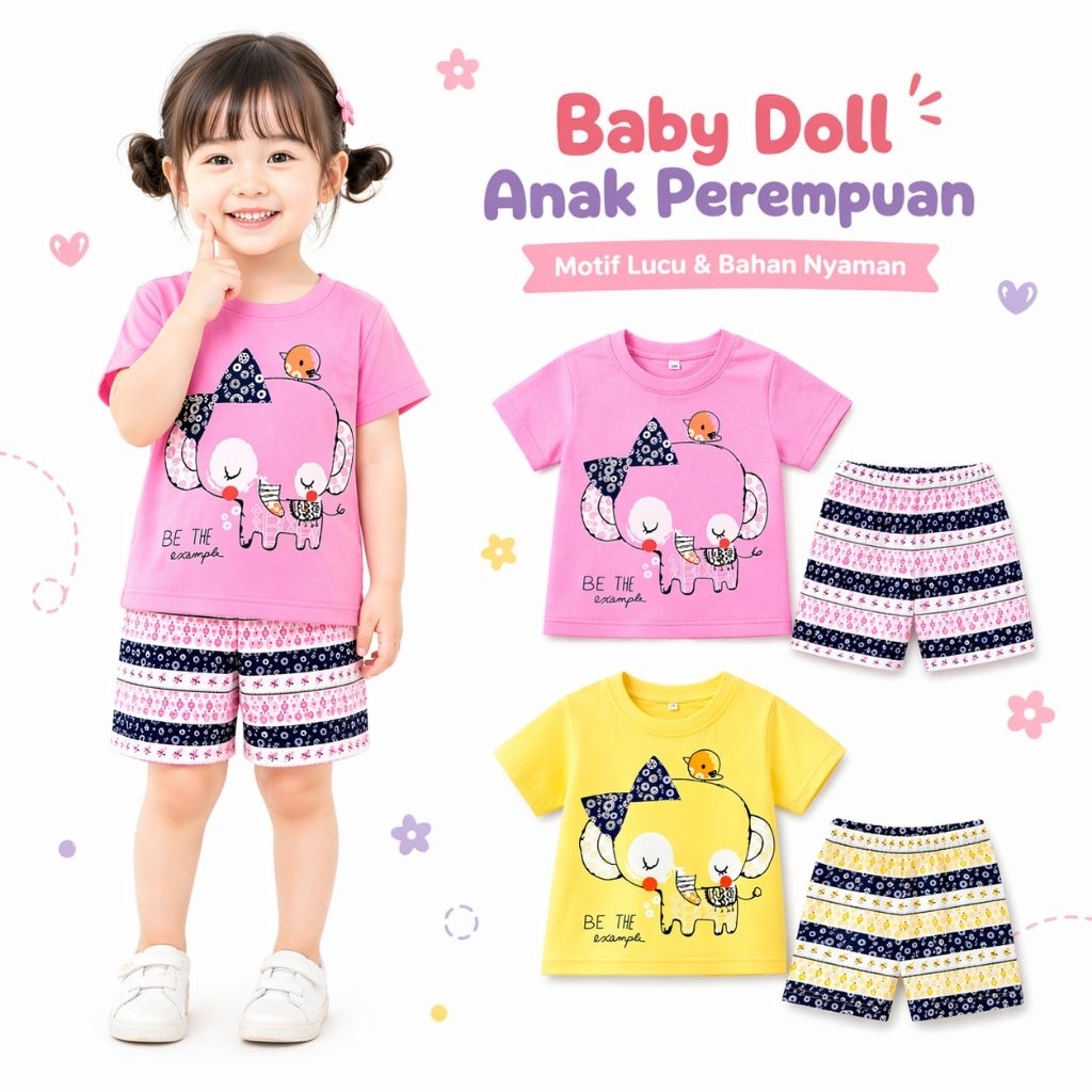 Baby doll Anak Perempuan Lucu  Baju Setelan Anak Cewek 3-4 th