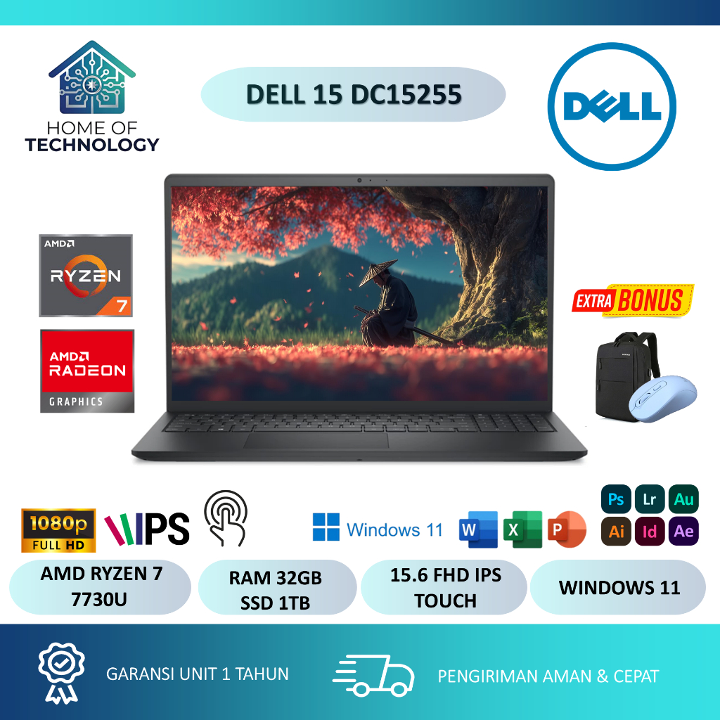 Laptop Touchscreen Dell 15 DC15255 AMD Ryzen 7 7730U 32GB 1TB 15.6 32GB 1TB Windows 11 Home