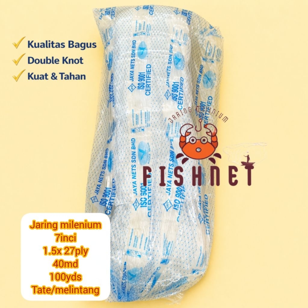 jaring milenium/jaring pintal/jaring ply/ 7inci 27ply 40md 100yds tate