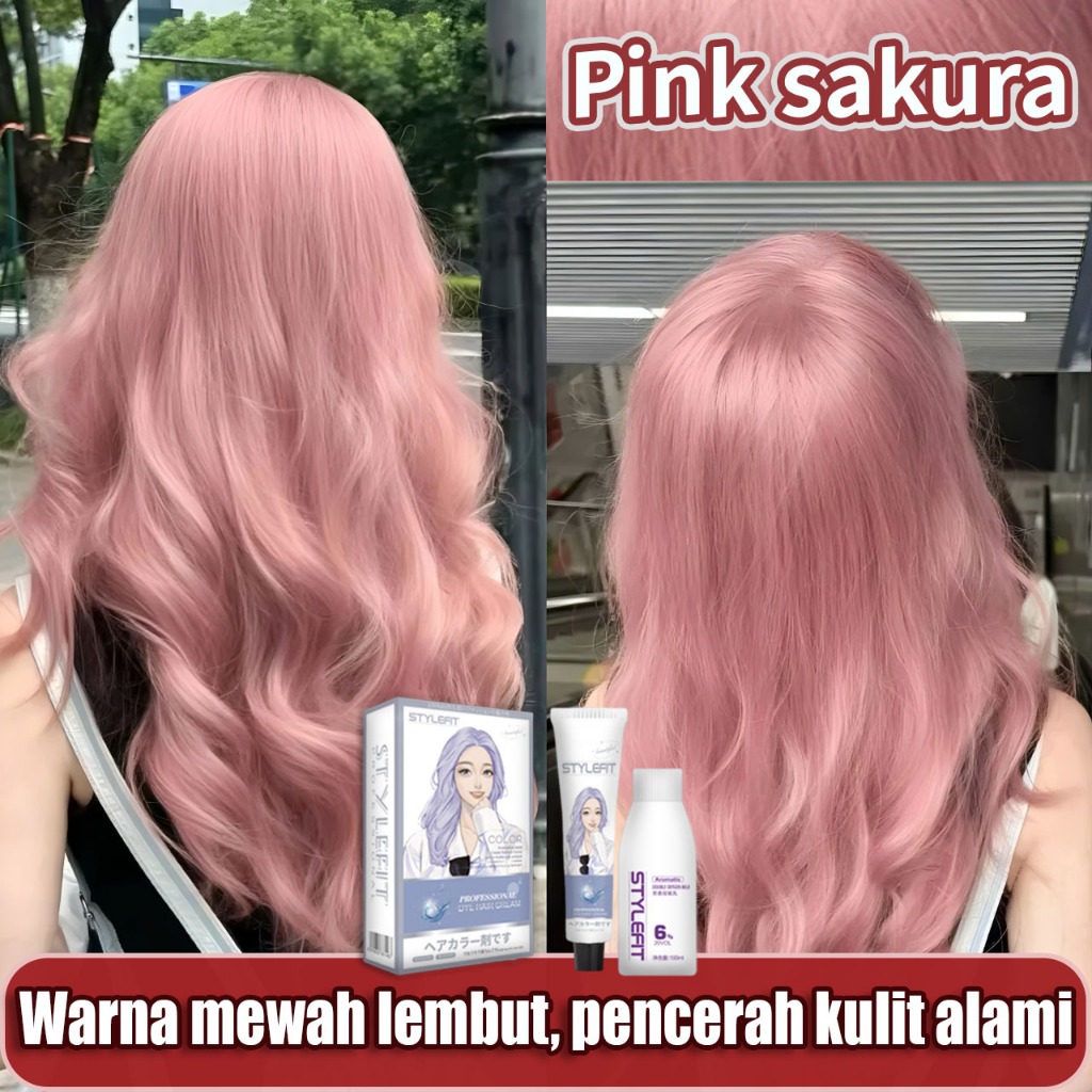[Pengiriman Cepat]STYLE FIT pink sakura cat rambut 200ml,Perlu pemutihan(warna rambut,cat rambut pin