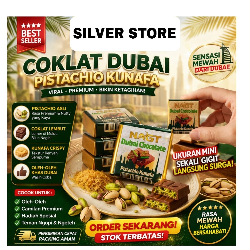 [10 pcs] NAGT Coklat Dubai Pistachio Kunafa Mini Premium Coklat Arab Viral Isi Pistachio Repack 200g