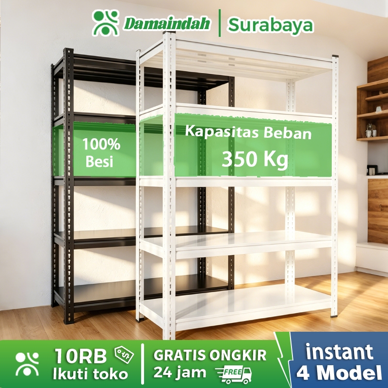 Damaindah Rak Besi Siku 5 Susun Rak Susun Serbaguna Rak Besi Siku 5/6 Susun Rak Gudang 100% Besi Rak