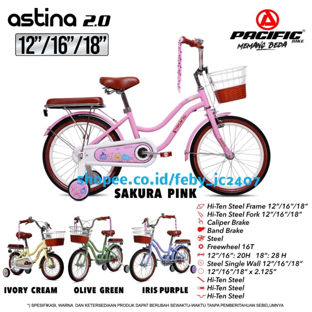 sepeda anak cewek perempuan pacific 16 Dan 18 inch pacific astina 2.0