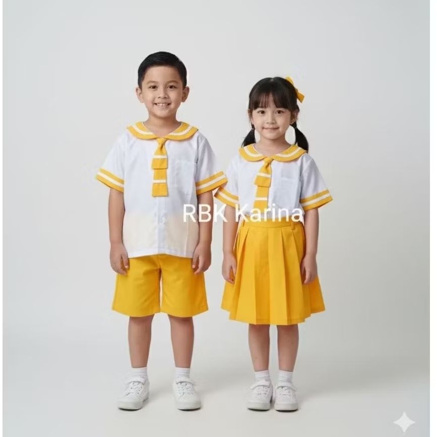 setelan Seragam sekolah TK Nasional Kuning pendek / Seragam TK anak perempuan dan laki laki