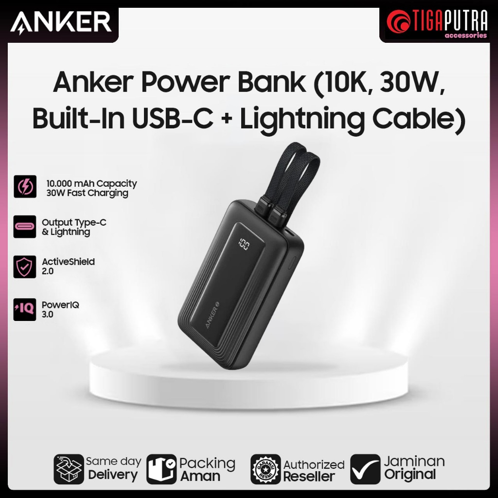 Anker Zolo Power Bank 10.000mAh 30W Max Fast Portable Charger with Built-in USB-C and MFi Certified 