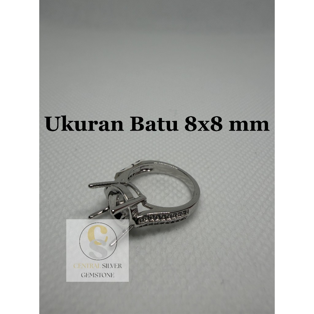 Emban Cincin Silver wanita untuk batu akik [Ukuran 8x8 mm]
