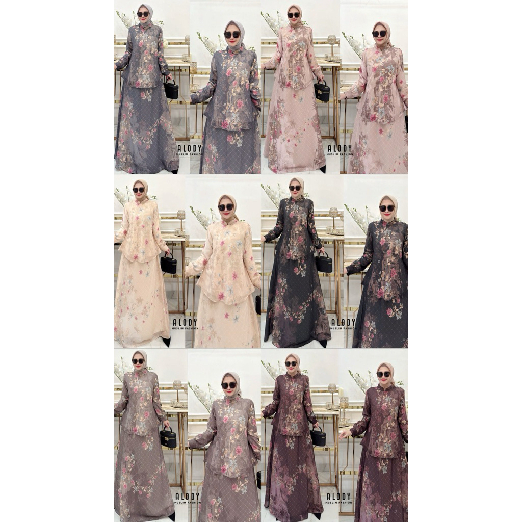 Devina setrok by Alody oneset wanita muslimah premium cantik terbaru cod setelan rok setelan pesta s
