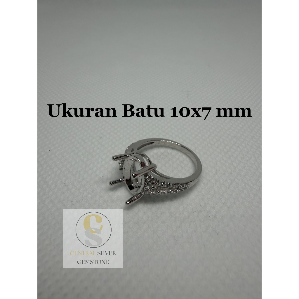 Emban Cincin Silver wanita untuk batu akik [Ukuran 10x7 mm]