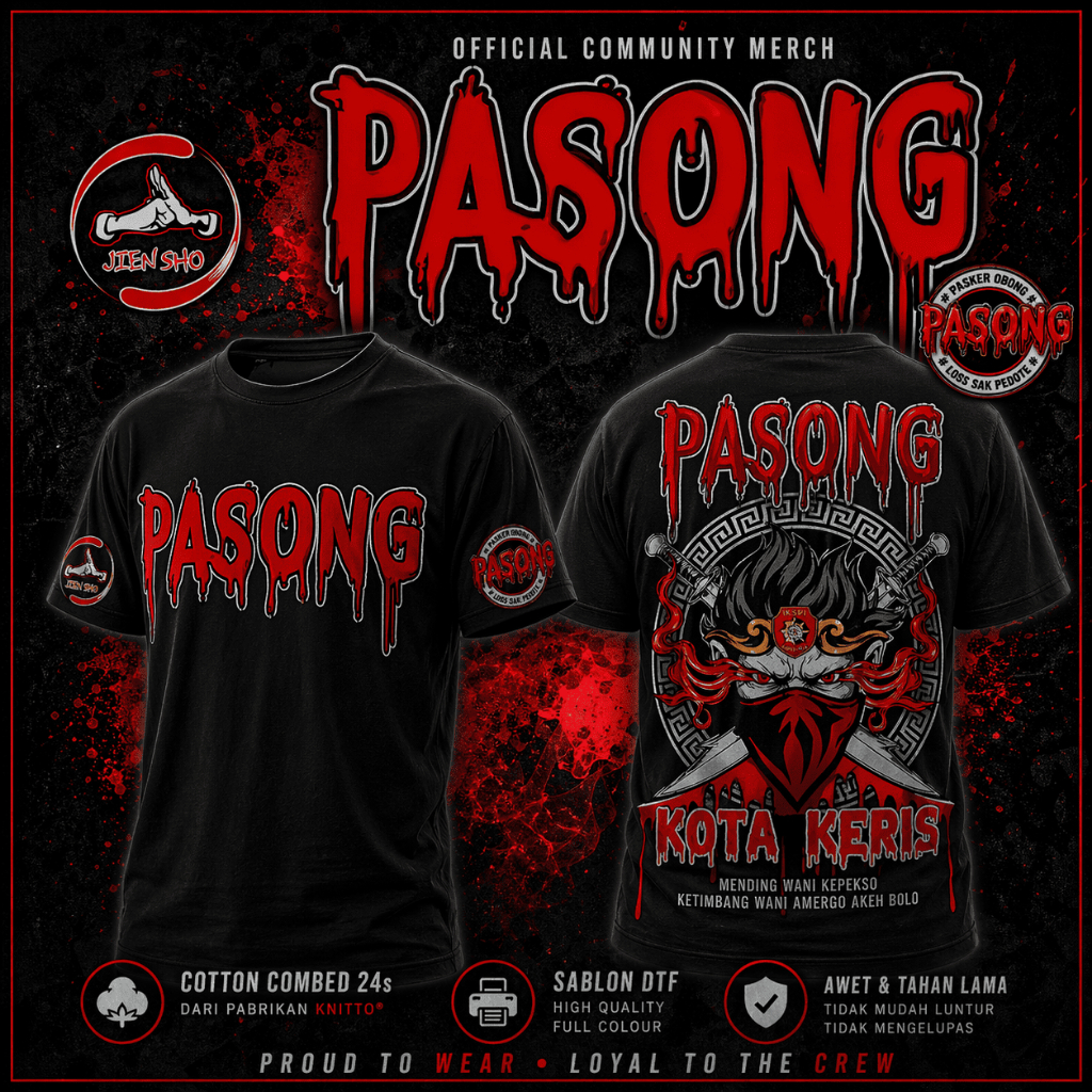 Kaos PASONG Lengan Pendek FULL PUNGGUNG (BISA CUSTOM PAKAI DESAIN SENDIRI) Cotton Combed 24s KNITTO 