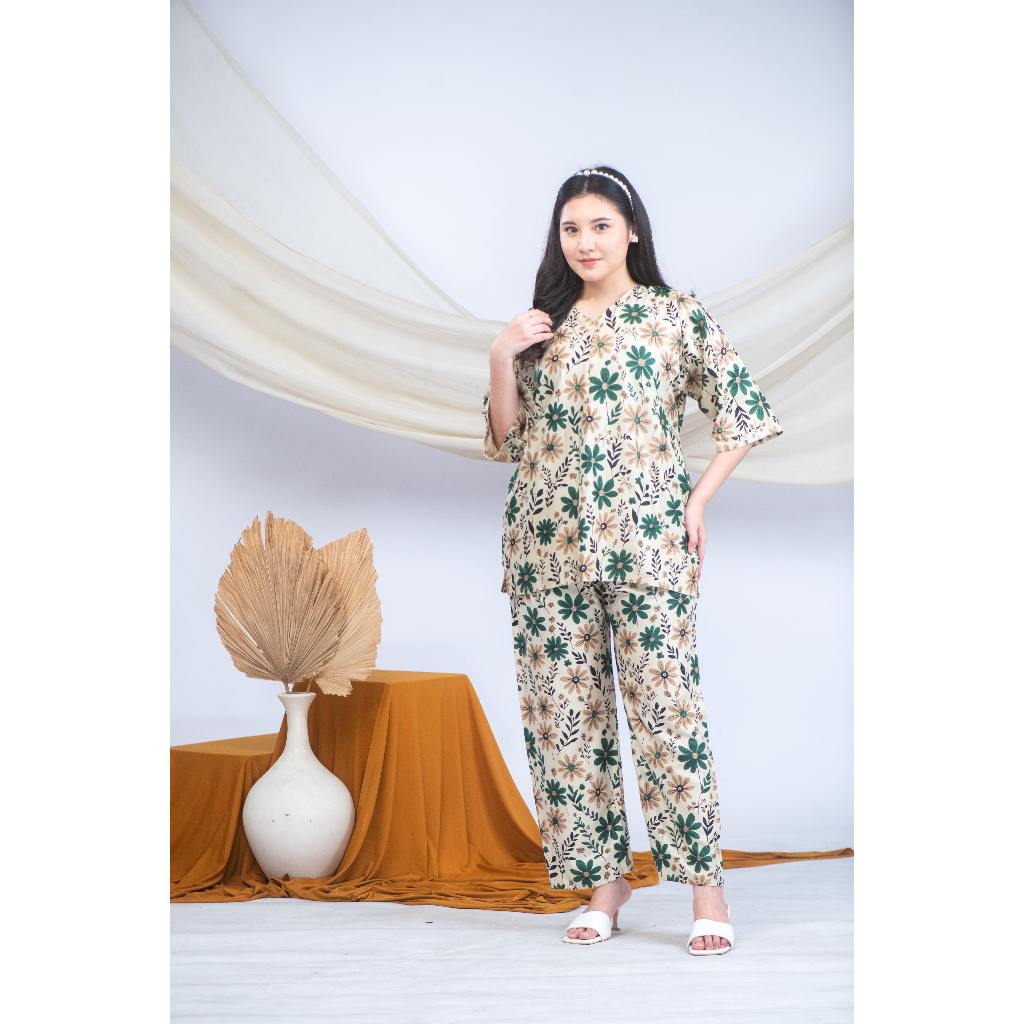 NS - LONG ONE SET NAURA LENGAN 7/8 ECER BUSUI FRIENDLY RAYON