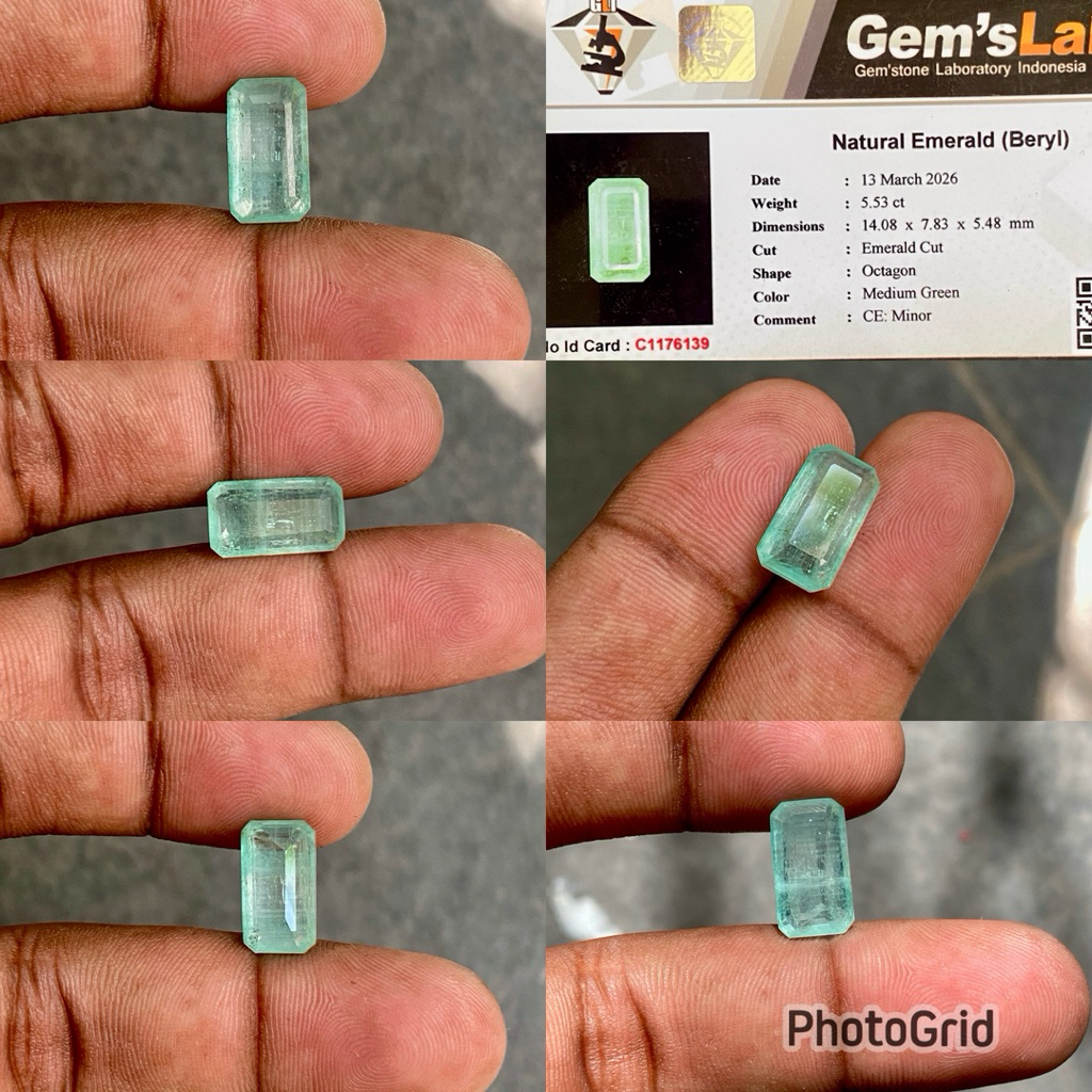 Batu Zamrud Colombia Natural Nigerian Emerald Jamrud Asli Batu Zamrud CT 5.53 Dim 14.08x7.83x5.48mm