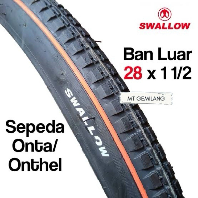 Ban Luar Sepeda Onthel Kebo 28×1 1/2 Hitam Lis Oren Swallow