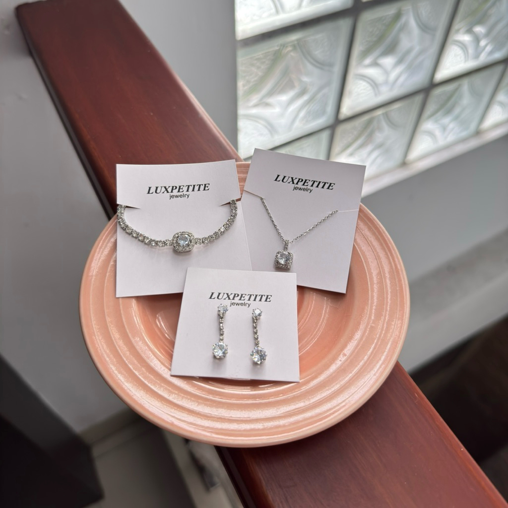LUXPETITE - Zirconia set - Kalung Zirconia elegant - gelang serut permata - Anting stud zirconia