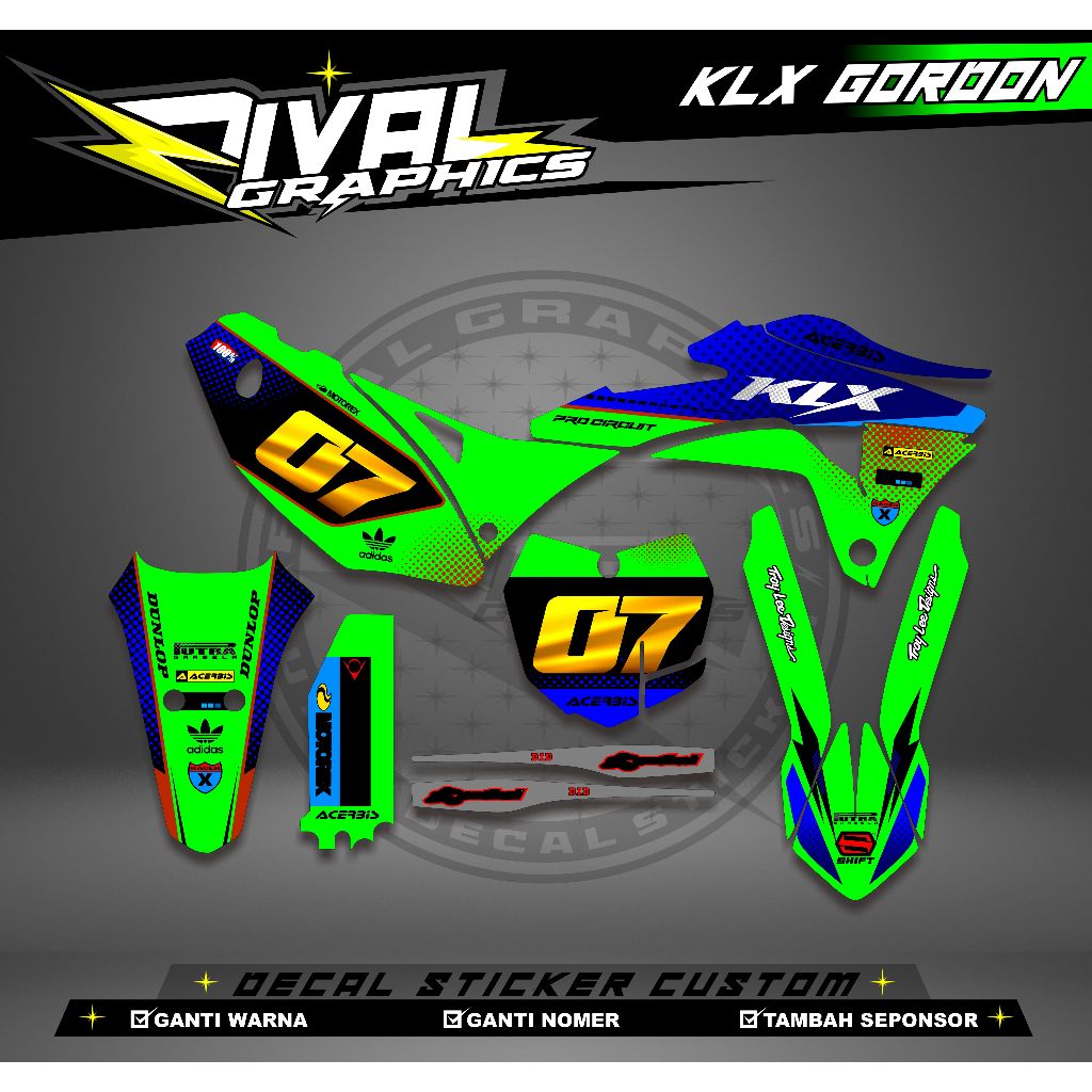 DECAL KLX GORDON GTX KLX GORDON BISA CUSTOM DESAIGN NAMA, NONOR, SPONSOR, WARNA (35)