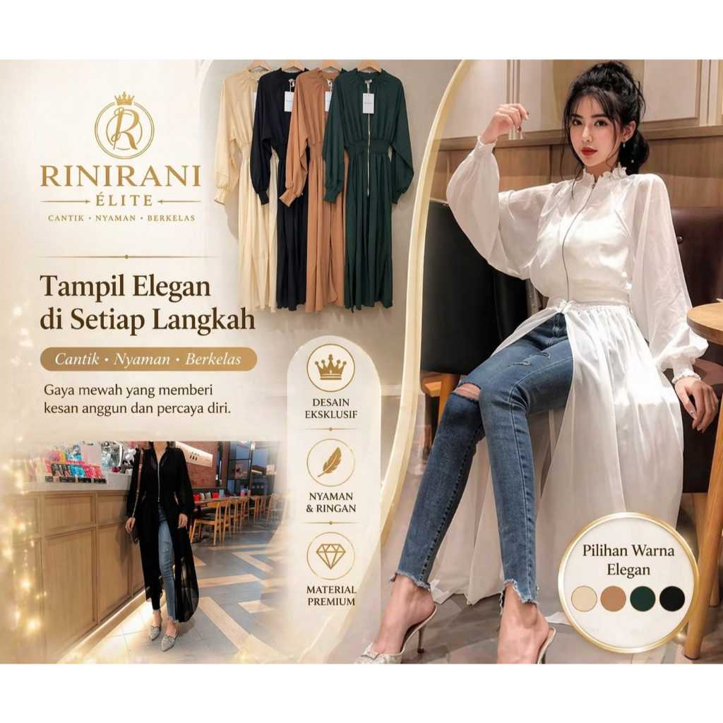 Outer Panjang Wanita Premium Elegant | Cardigan Panjang Kekinian | Outer Muslimah Stylish Adem | Baj