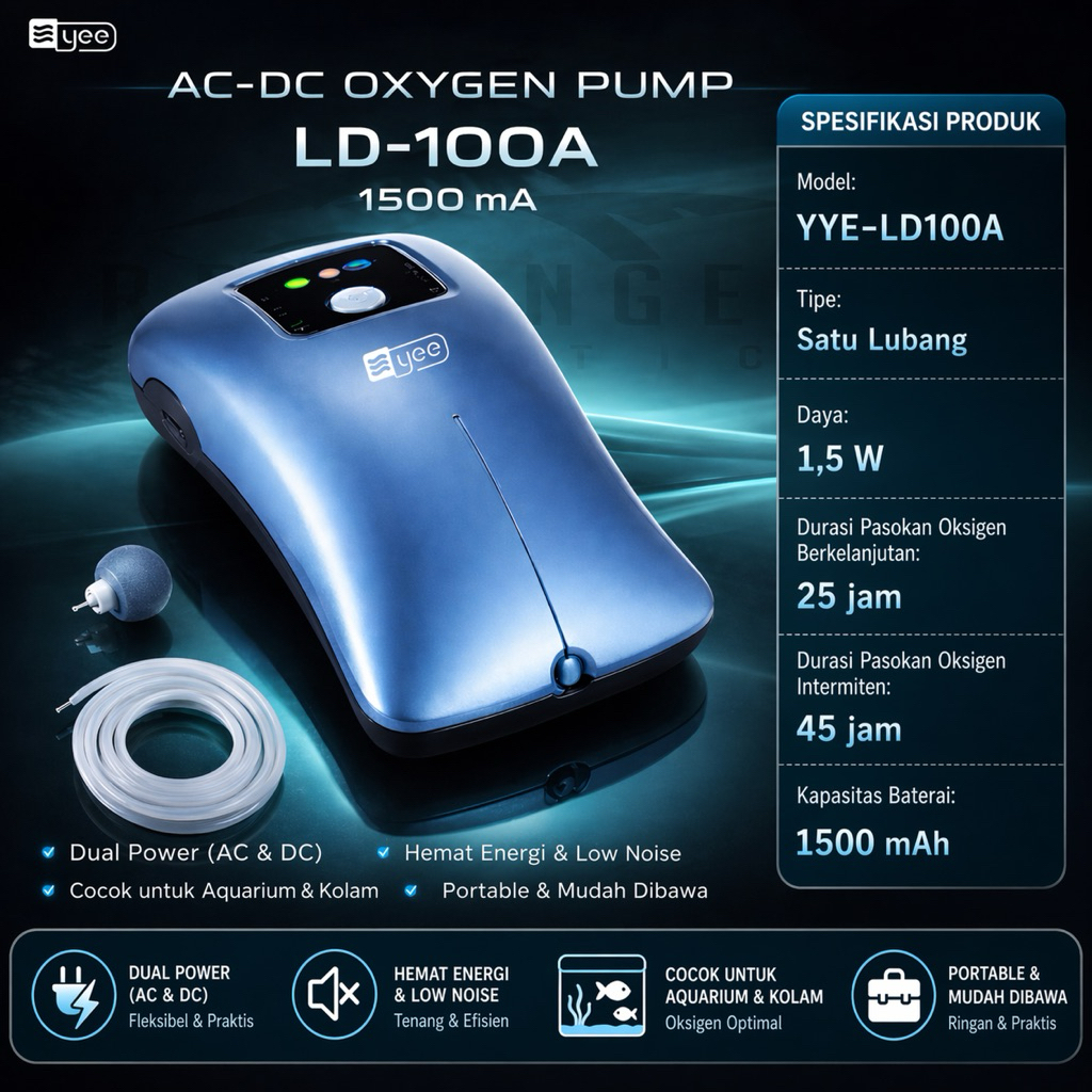 YEE  LD-100A AC/DC AERATOR PUMP SUPER SILENT 1,5 WATT