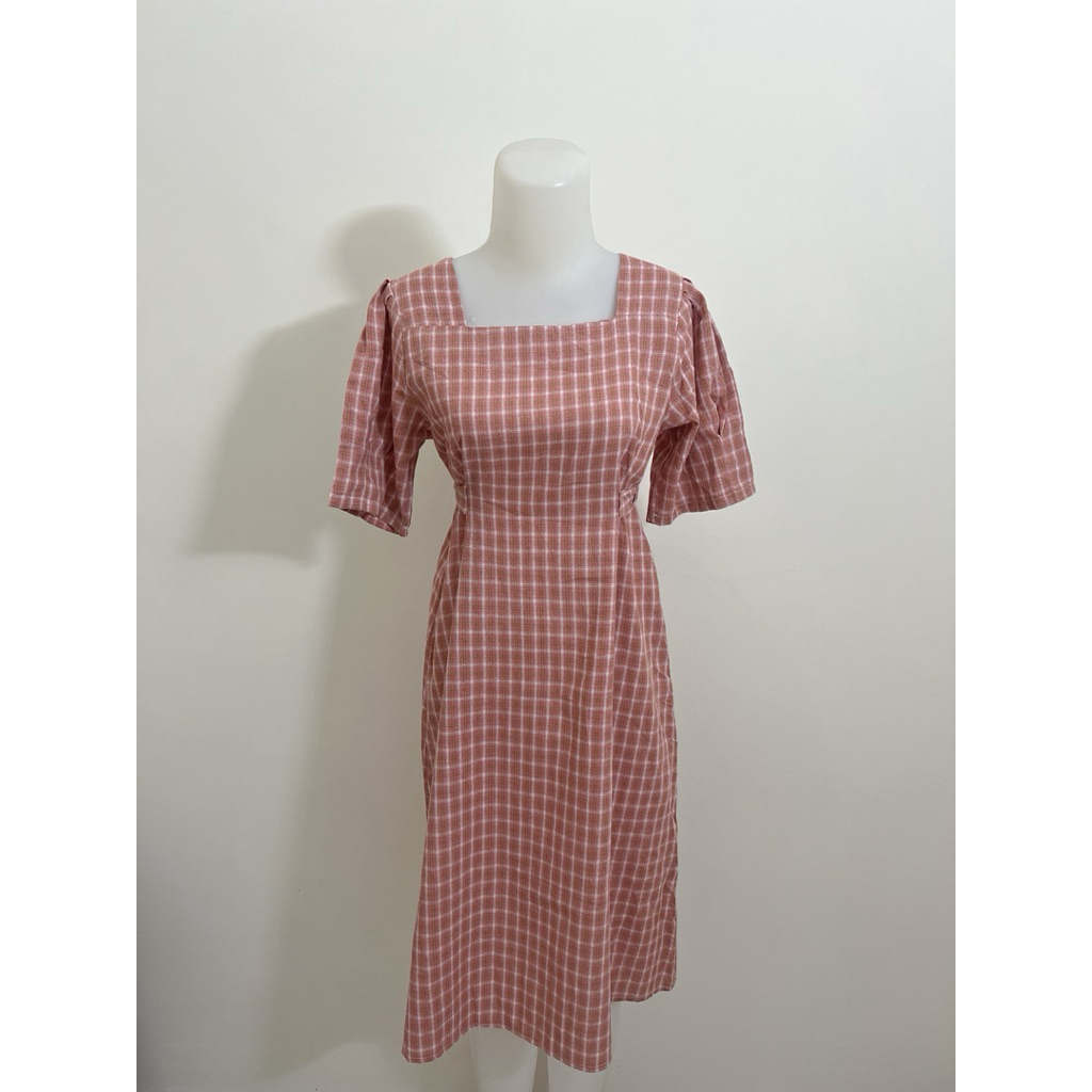 Dress Gingham Pink/ Dress kotak-kotak pink