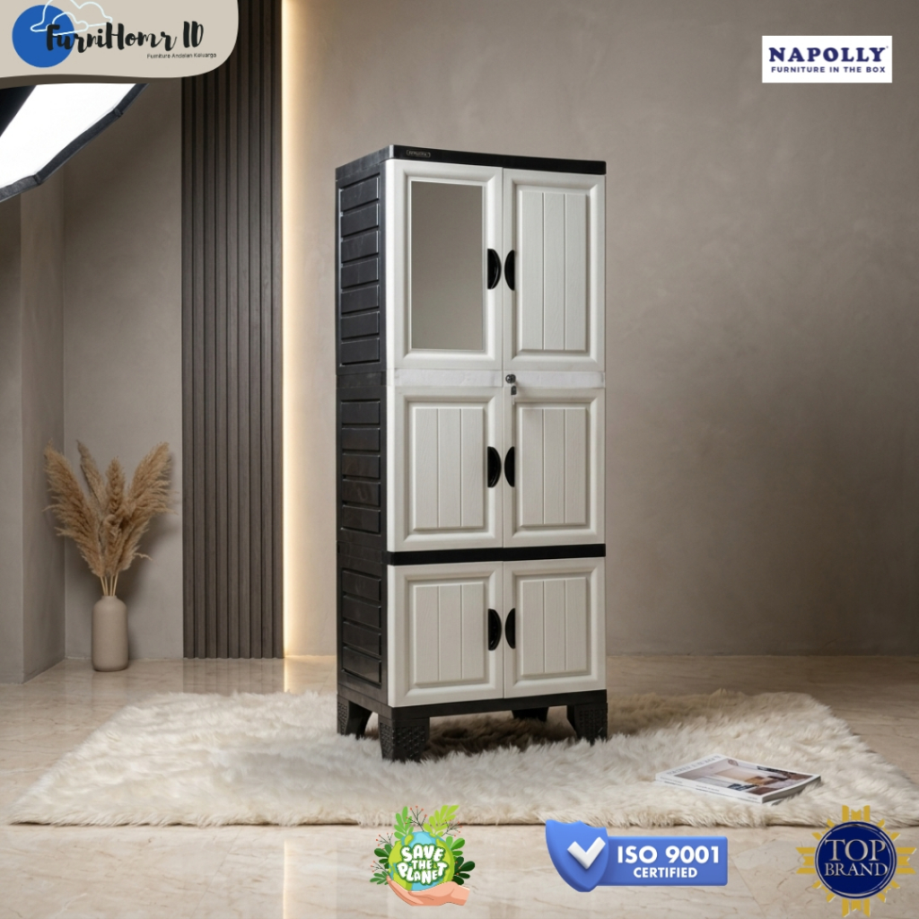 [ELEGANT] Lemari Plastik Napolly 2-in-1 Multifungsi: Rak Lipat + Gantungan Baju (Hanger) Motif Woodg