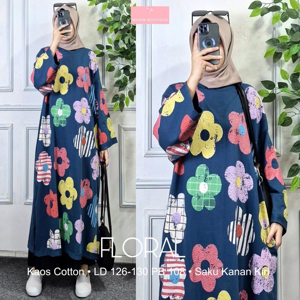 ZIMA FLOWER FLORAL ARTYA MIDI MIDIE LONG TUNIK KAOS JUMBO • TUNIC KAOS IMPORT JUMBO OVERSIZE BIG SIZ