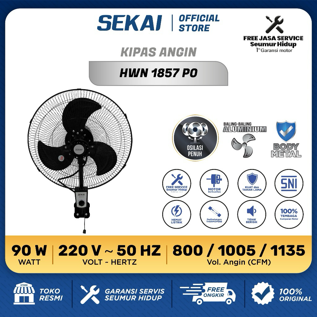 Kipas Angin Dinding Sekai HWN 1857 PO (18 Inch)
