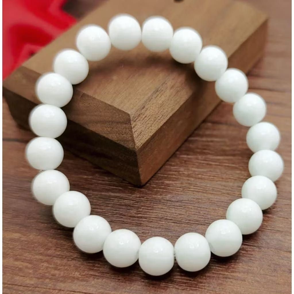 gelang batu giok putih giok salju giok susu 8 dan 10mm