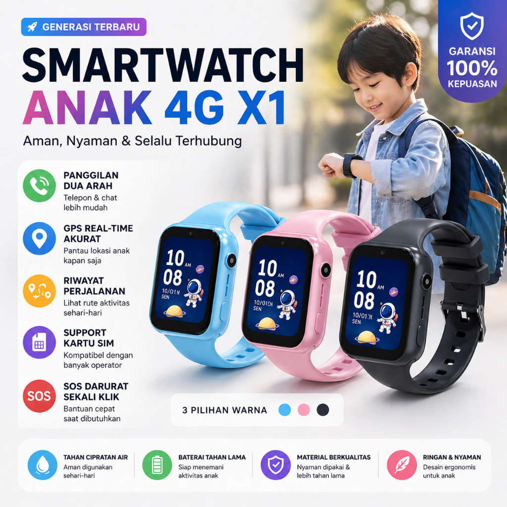 Anti Air Jam tangan anak X1- 4G Video call telepon - anak Gps Digital Smartwatch anak Waterproof Kid