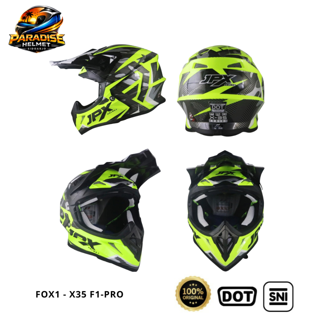 Helm Full Face Cross Pria Wanita Harian Motor Trail Tebal Nyaman SNI DOT JPX FOX1 - X35 F1-PRO