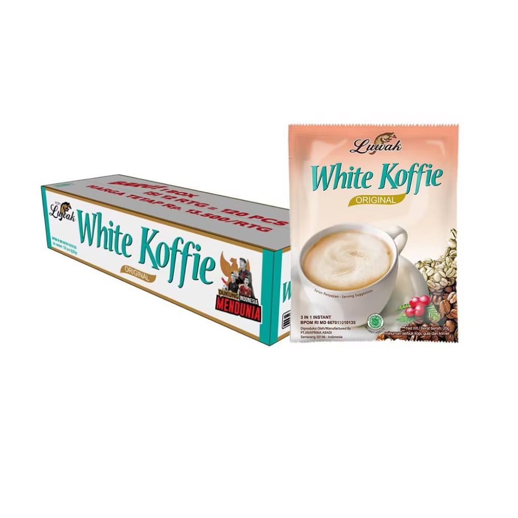 1 DUS LUWAK WHITE KOFFIE ORIGINAL ISI 120 SACHET X 20 GRAM ( 12 RENCENG ) / LUWAK WHITE KOFFIE / KOP