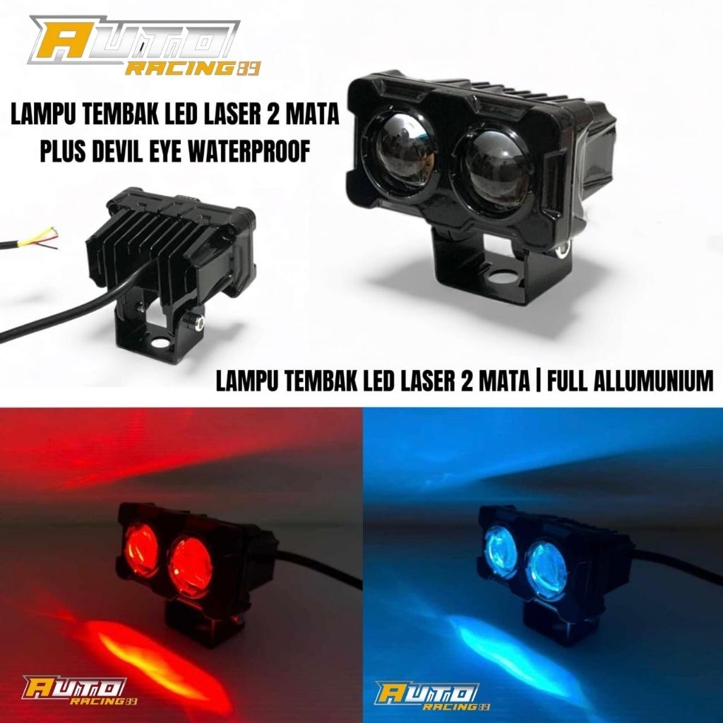 Lampu Tembak LED Laser 2 Mata D2 D3 Plus Devil Waterproof