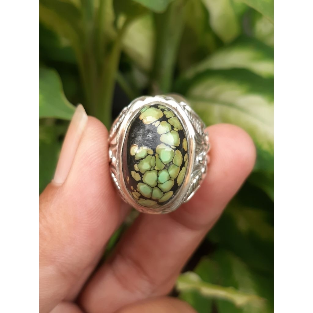 Pirus Hubey Hijau Ceplok Kuro Ring Perak 925 hm