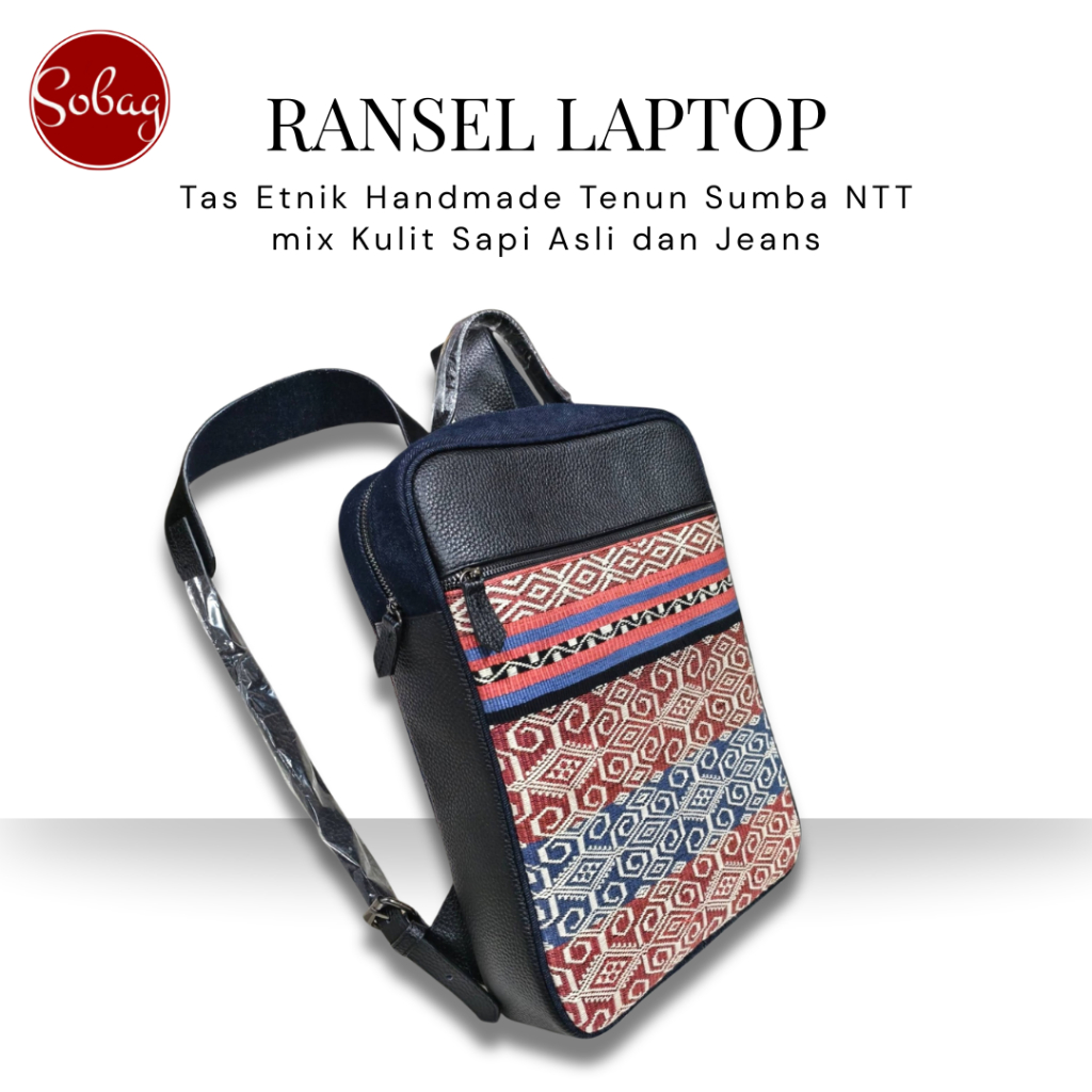 RANSEL LAPTOP TENUN NTT ETNIK WANITA PRIA Tenun Sumba NTT mix Kulit Sapi Asli