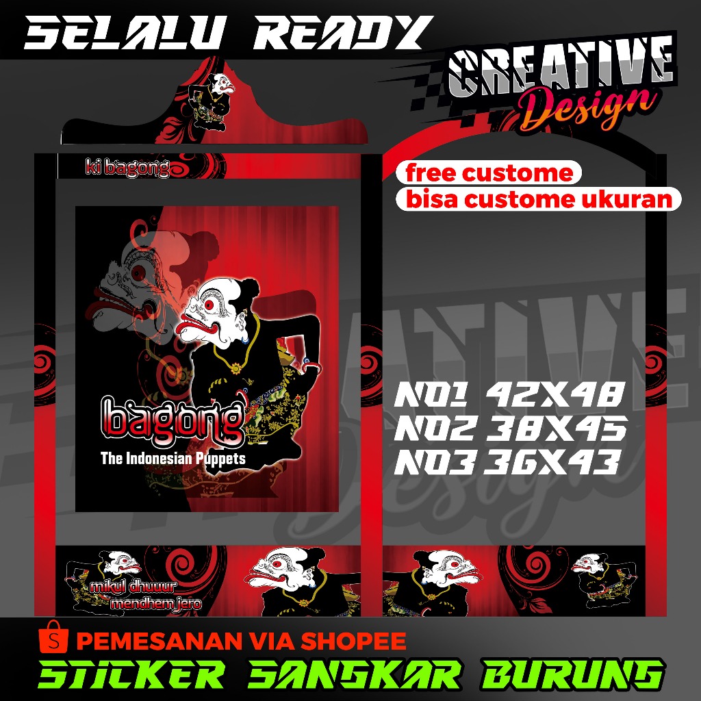 STICKER DECAL SANGKAR KOTAK MOTIF BAGONG