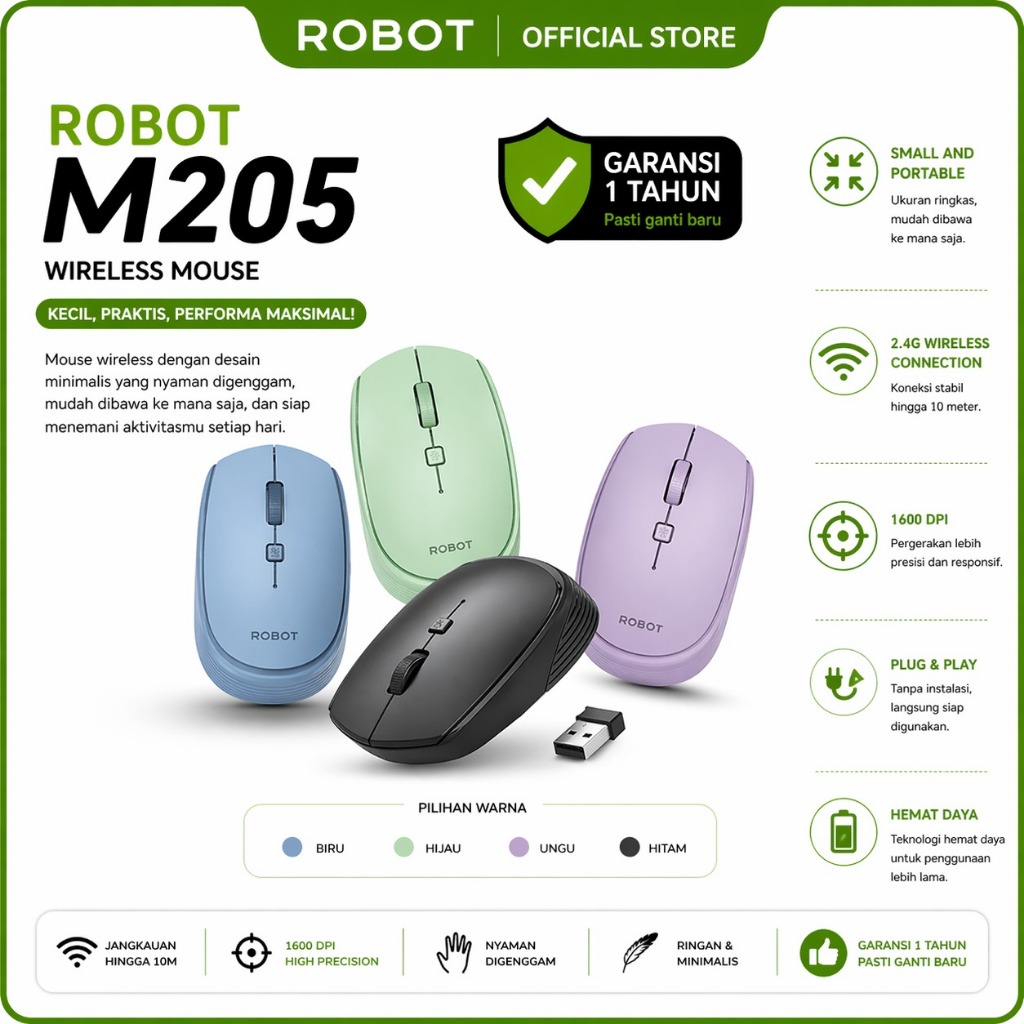 ROBOT M205 / M210 / M260 / M390 / M370 / M360 / M207 / M210S / M355 / M270 Mouse Wireless