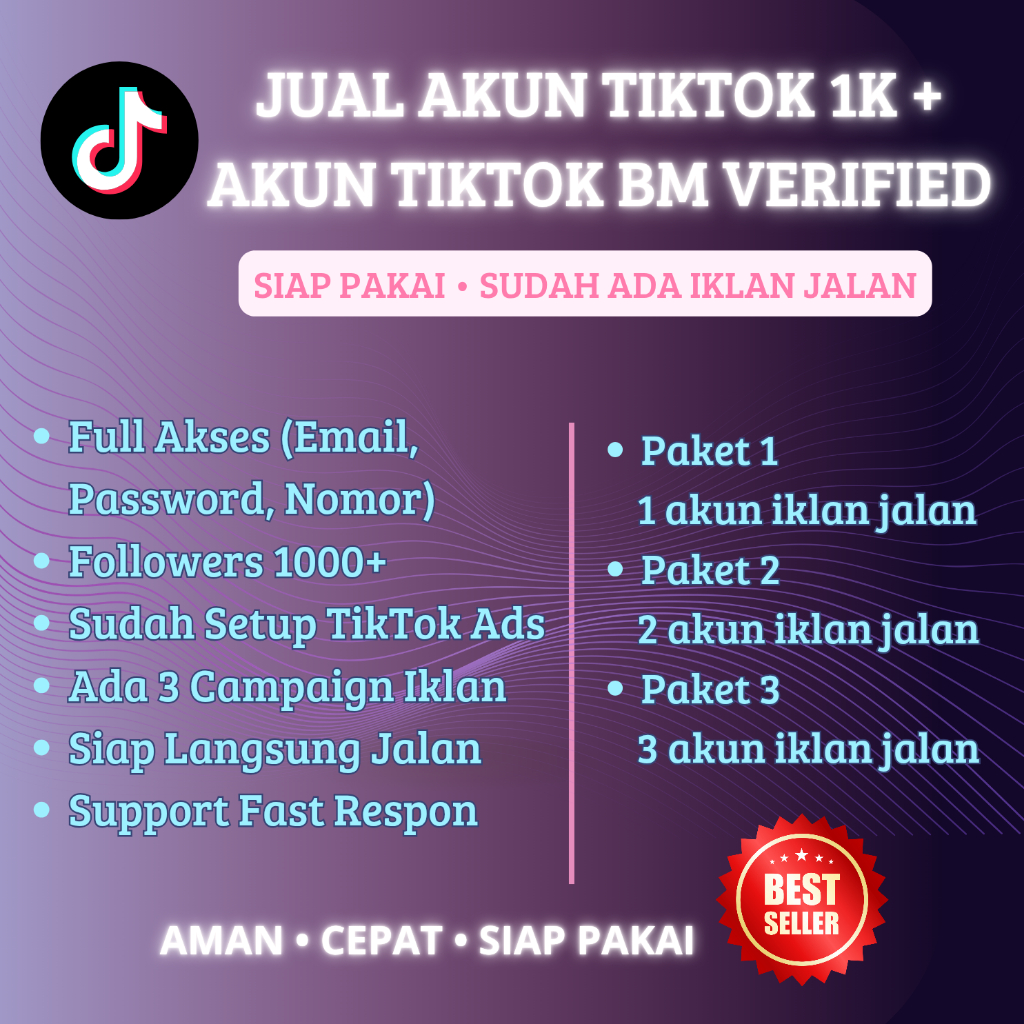 Akun Tiktok 1k Foll + BM Verified + akun iklan sudah spend