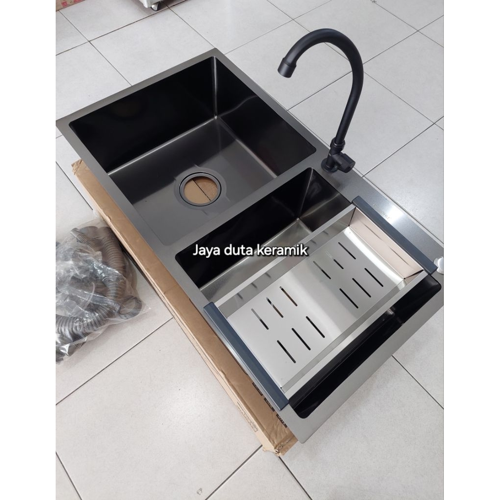 Kitchen sink black 2 lubang/ Bak cuci piring 2 lubang/wastafel cuci piring