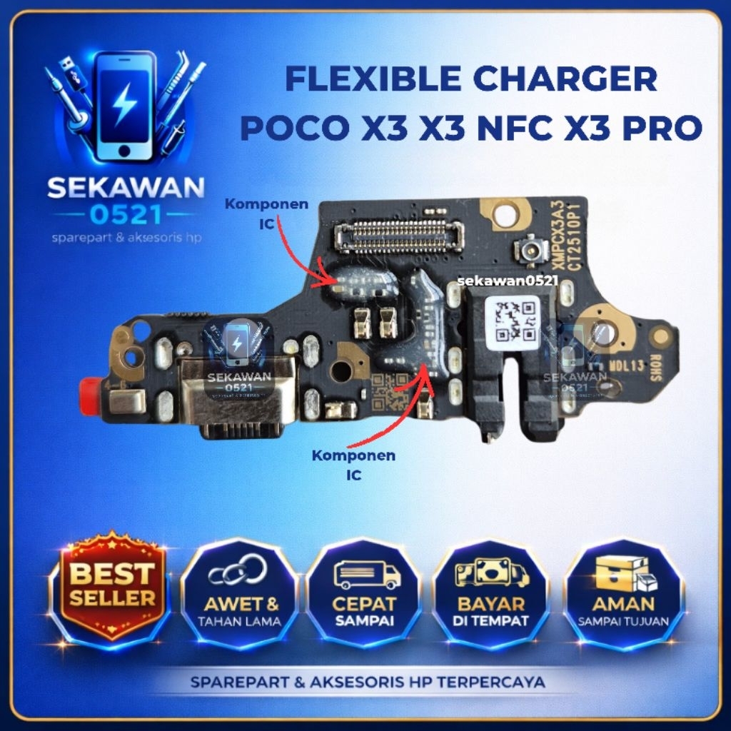 Konektor Charger Fleksibel Charger XIAOMI POCO X3 CON HF MIC IC X3 NFC POCO X3 PRO Original Flexible