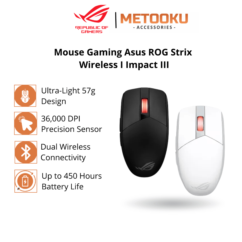 Asus ROG Mouse Gaming ROG Strix Impact III Wireless Mouse Gaming Ringan & Presisi Tinggi