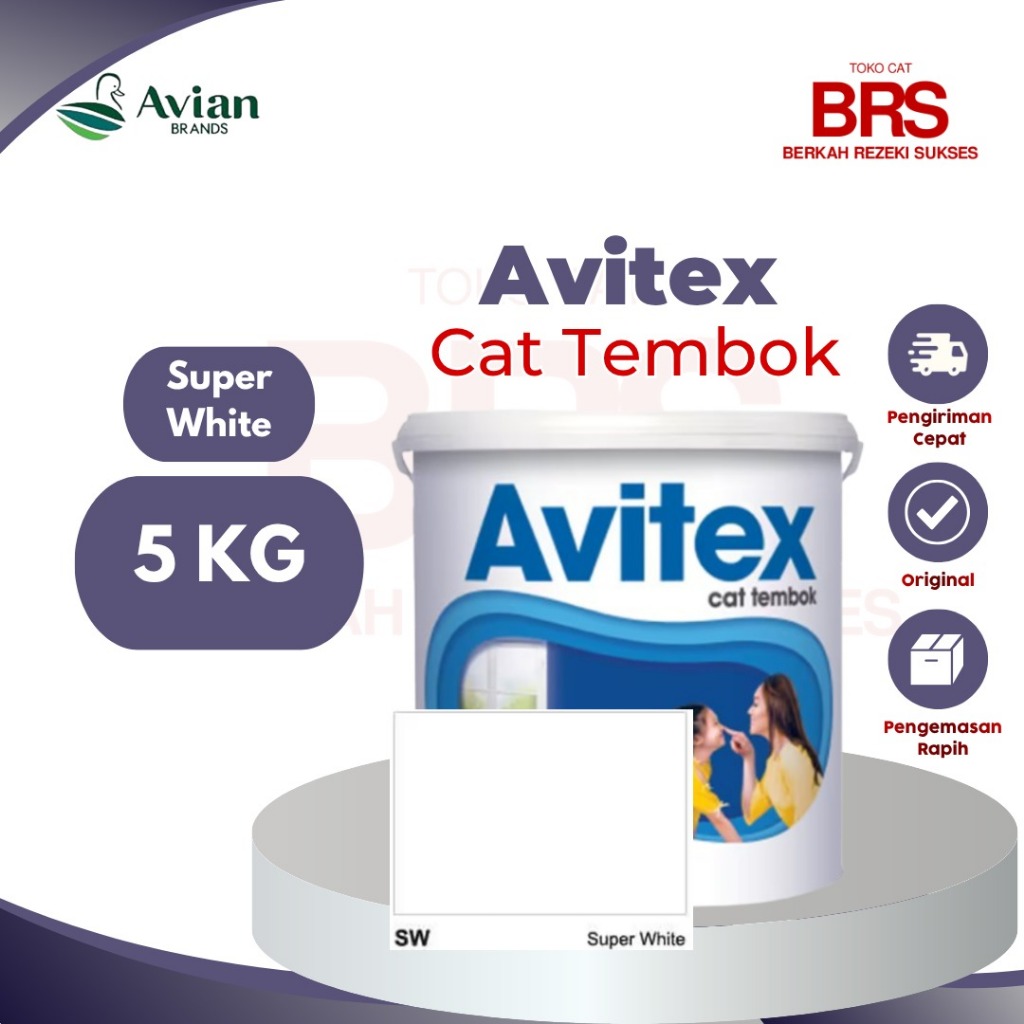 Avitex Interior Paint 5kg - Cat Tembok Warna Super White / Putih
