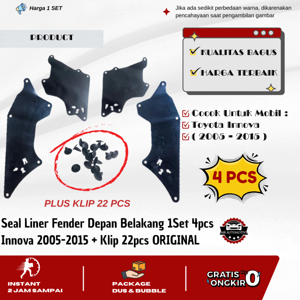 Seal Liner Fender Depan Belakang 1Set 4pcs Innova 2005-2015 + Klip 22pcs ORIGINAL