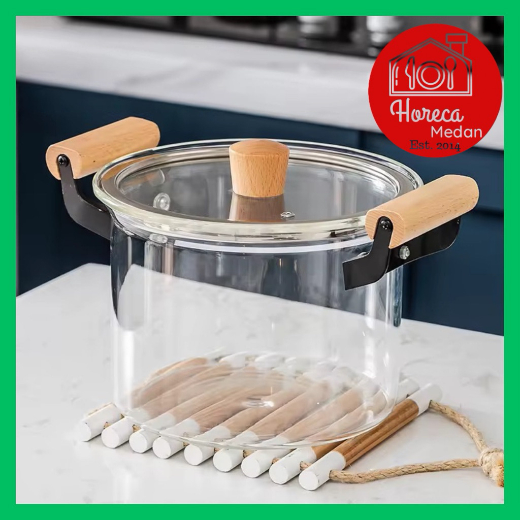 Picasso - Panci Kaca Gagang Kayu / Dutch Oven Kaca Borosilicate tahan panas