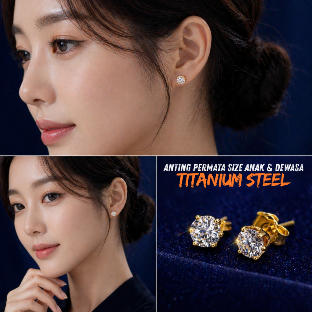 Anting Tindik Anak Dan Dewasa Giwang Crystal Titanium Anti Luntur Tahan Lama